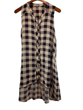 JODIFL Black & Cream Sleeveless Plaid Button-Down dress